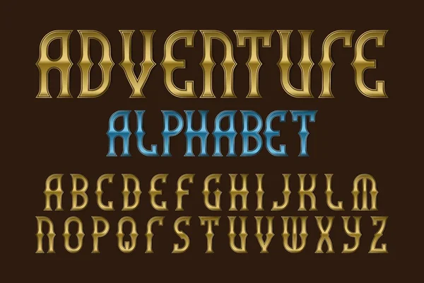 Alphabet Aventure Fonte Stylisée Lettres Dorées Vintage Alphabet Anglais Isolé — Image vectorielle