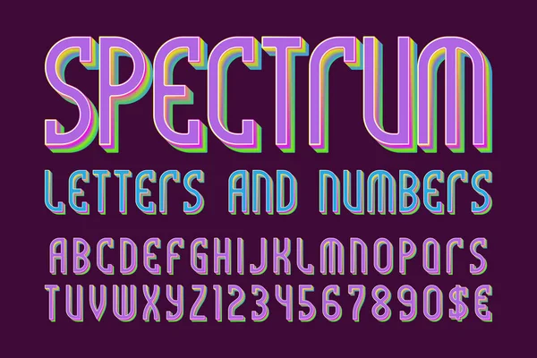 Spectre Lettres Chiffres Colorés Avec Des Symboles Devise Fonte Irisée — Image vectorielle