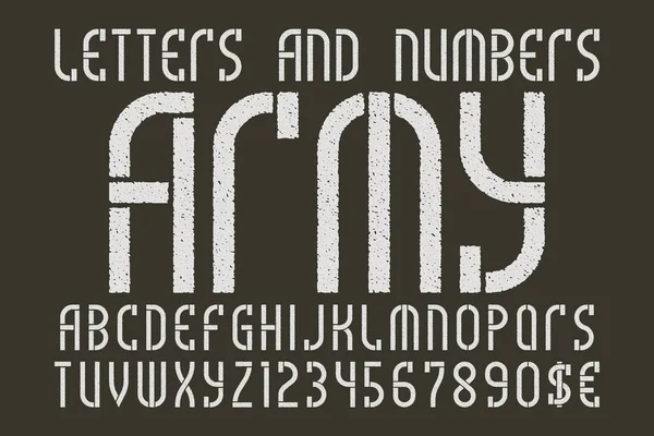 Армія Біла Чорних Літер Цифрах Валютою Ігровий Стилізований Військовий Шрифт — стоковий вектор