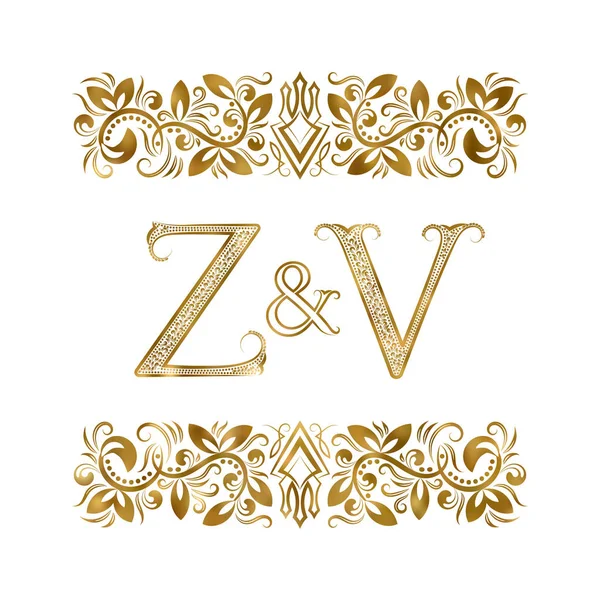 Logo Vintage Lettere Circondate Elementi Ornamentali Sigle Nozze Partner Commerciali — Vettoriale Stock