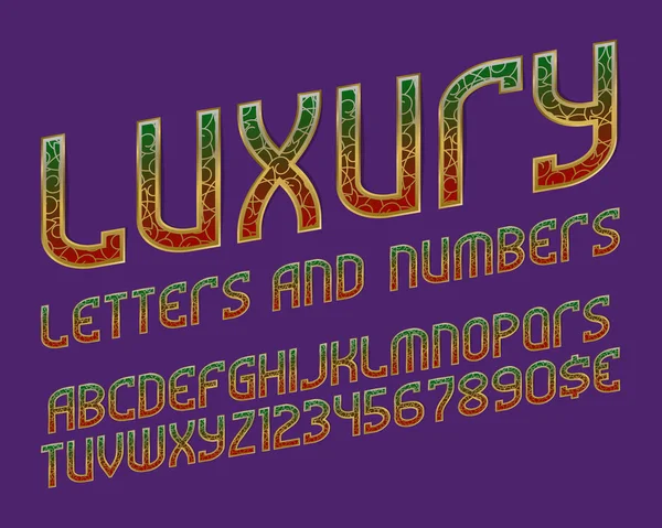 Lüks harf, sayı ve para birimi işaretleri desenli. Degrade renkli semboller vintage yazı tipi ile altın süsleme.