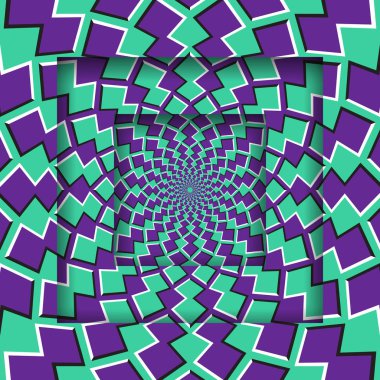 Soyut kare kare desenli bir hareketli dairesel mor yeşil. Optik illüzyon arka plan.