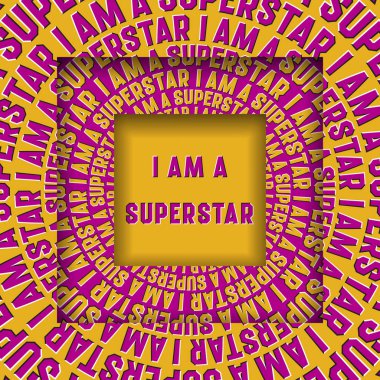 I Am A Superstar mesaj kelimelerle bir hareketli dairesel pembe sarı kare kare. Optik illüzyon kavramı.