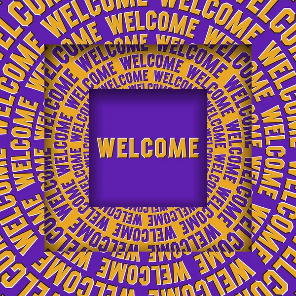 Mensaje Bienvenida Marcos Cuadrados Con Movimiento Circular Color Amarillo Púrpura — Vector de stock