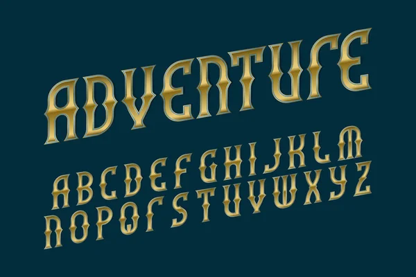 Aventure Alphabet Doré Fonte Stylisée Lettres Vintage Alphabet Anglais Isolé — Image vectorielle