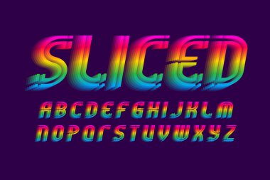 Dilimlenmiş alfabe. Yanardöner yazı tipi. İzole İngilizce alfabe.