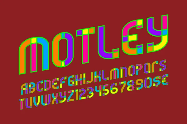 Alphabet Hétéroclite Avec Chiffres Signes Devise Fonte Festival Colorée — Image vectorielle