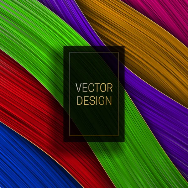 Fondo Ondulado Capa Colorida Con Marco Rectangular Negro Dorado Diseño — Vector de stock