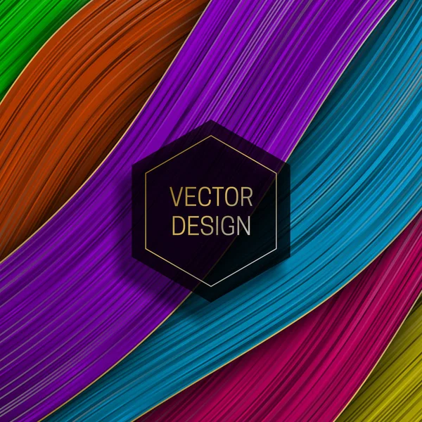 Fondo Ondulado Capa Colorida Con Marco Hexagonal Negro Dorado Diseño — Vector de stock