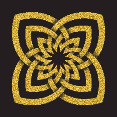 Altın ışıltılı logo sembol siyah arka plan üzerine Celtic tarzı. Kabile sembol dört yaprakları mandala formunda. Altın takı tasarımı kaşe.