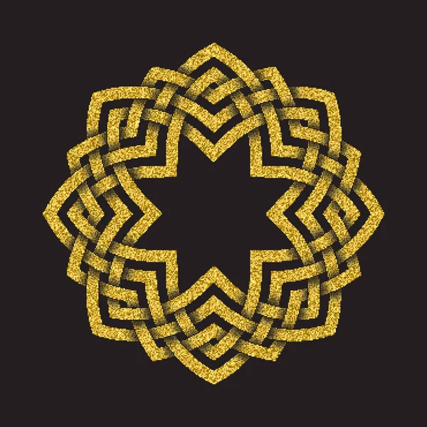 黒い背景にケルト様式の黄金のきらびやかなロゴのシンボル 八角形のマンダラの形で部族のシンボル ジュエリー デザインのゴールドのスタンプ — ストックベクタ