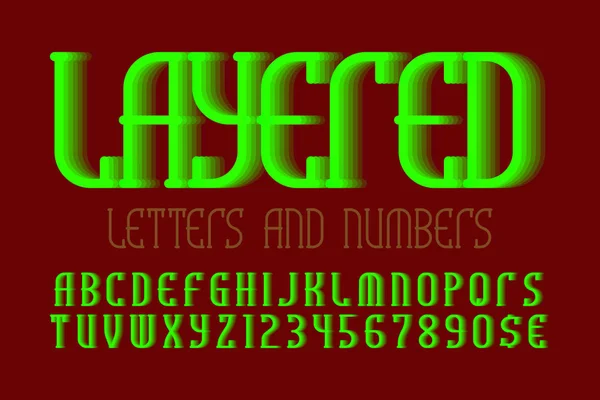 Letras Números Camadas Com Sinais Moeda Lime Green Vibrant Font — Vetor de Stock