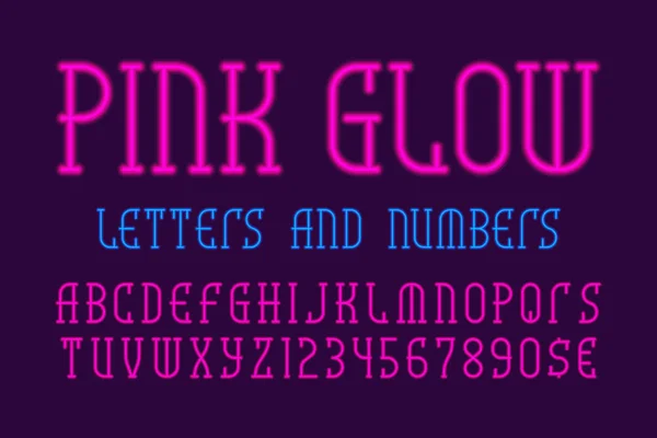 Рожеві Світяться Літери Цифри Валютними Знаками Неоновий Яскравий Шрифт Ізольований — стоковий вектор