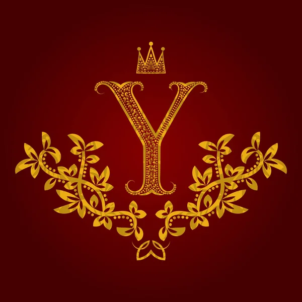 Gedessineerde Gouden Letter Monogram Vintage Stijl Heraldische Wapen Barokke Logo — Stockvector