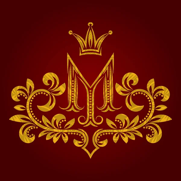 Монограмма Золотой Буквой Винтажном Стиле Геральдический Герб Шаблон Логотипа Барокко — стоковый вектор
