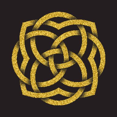 Altın ışıltılı logo sembol siyah arka plan üzerine Celtic tarzı. Kabile simgesi dairesel mandala formunda. Altın takı tasarımı kaşe.