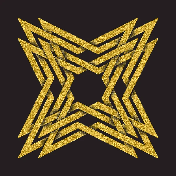 Goldglitzerndes Logo Symbol Keltischen Stil Auf Schwarzem Hintergrund Stammessymbol Vierspitziger — Stockvektor