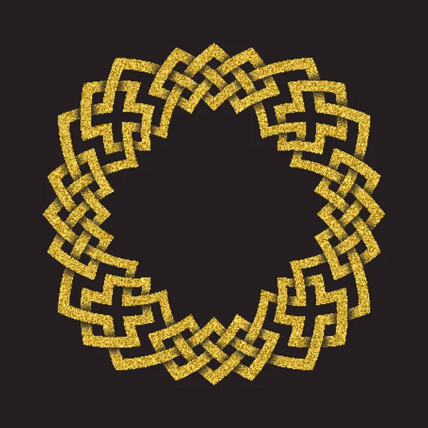 在黑色背景上凯尔特人风格的金色闪闪发光的标志符号 圆形框架形式的部落符号 珠宝设计的黄金邮票 — 图库矢量图片