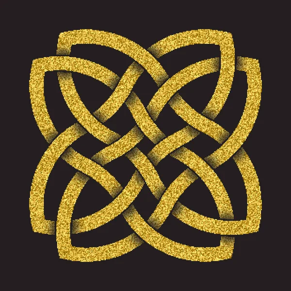 黒い背景にケルト様式の黄金のきらびやかなロゴのシンボル 枚の花びらの花の形の部族のシンボル ジュエリー デザインのゴールドのスタンプ — ストックベクタ