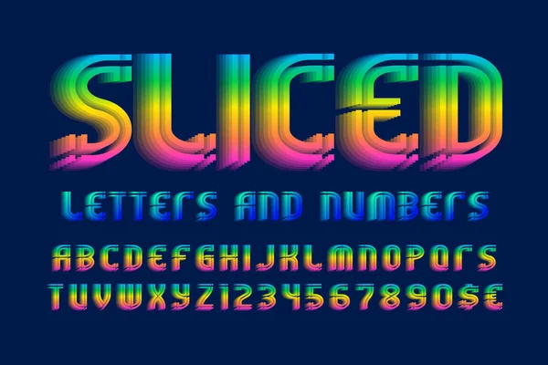 기호를 숫자를 슬라이스 무지개 빛깔의 활기찬 폰트입니다 알파벳 — 스톡 벡터