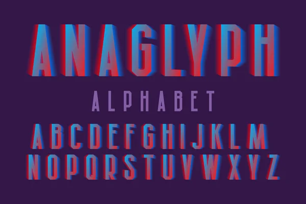 Anaglyphenalphabet Zyanrot Leuchtende Schrift Isoliertes Englisches Alphabet — Stockvektor