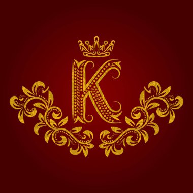 Desenli altın harf K monogram vintage tarzı. Hanedan arması. Barok logo şablonu.