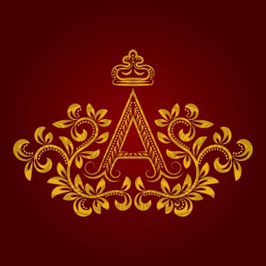 Desenli altın mektup bir monogram vintage tarzı. Hanedan arması. Barok logo şablonu.