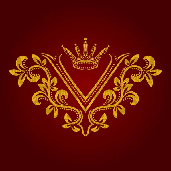Patterned Golden Letter Monogram Vintage Style Heraldic Coat Arms Baroque — Stock Vector