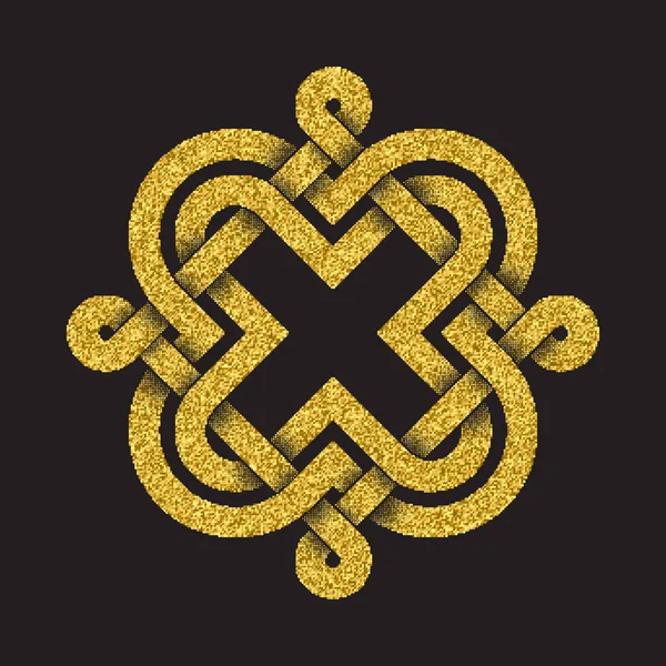 在黑色背景上凯尔特人风格的金色闪闪发光的标志符号 部落符号在十字形曼陀罗形式 珠宝设计的黄金邮票 — 图库矢量图片