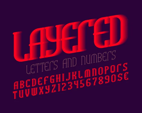 Слоистый Алфавит Цифрами Валютными Знаками Красный Яркий Шрифт Изолированный Английский — стоковый вектор
