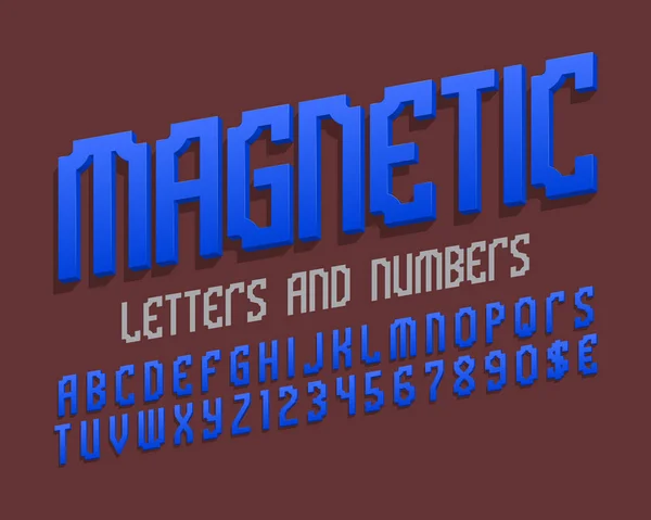 Alphabet Magnétique Avec Chiffres Signes Devise Fonte Bleue Alphabet Anglais — Image vectorielle