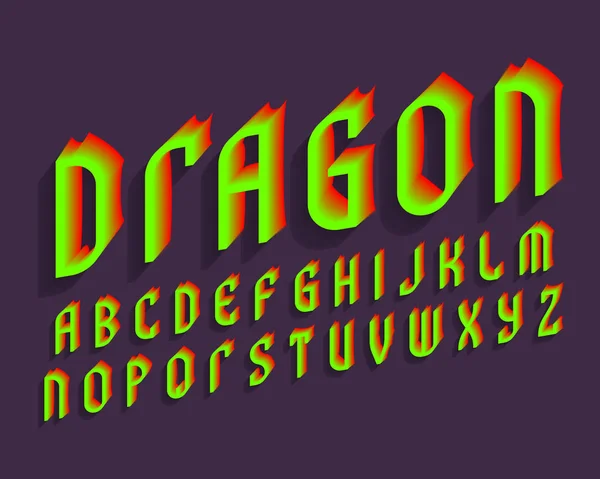 Dragon Alfabet Groen Rood Gestileerde Lettertype Geïsoleerde Engelse Alfabet — Stockvector