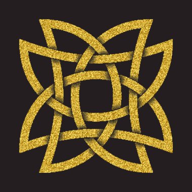 Altın ışıltılı logo sembol siyah arka plan üzerine Celtic tarzı. Kabile sembol sekiz sivri uçlu yıldız formunda. Altın takı tasarımı kaşe.