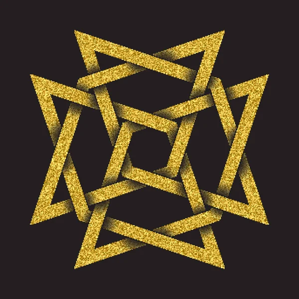 黒い背景にケルト様式の黄金のきらびやかなロゴのシンボル 十字形のマンダラの形で部族のシンボル ジュエリー デザインのゴールドのスタンプ — ストックベクタ