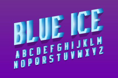 Blue Ice alfabe. Serin 3d yazı tipi mektuplar. İzole İngilizce alfabe.