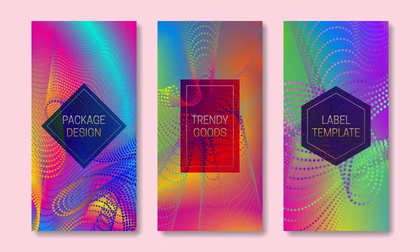Diseño Embalaje Vibrante Con Puntos Colores Dispersión Líneas Conjunto Plantillas — Archivo Imágenes Vectoriales