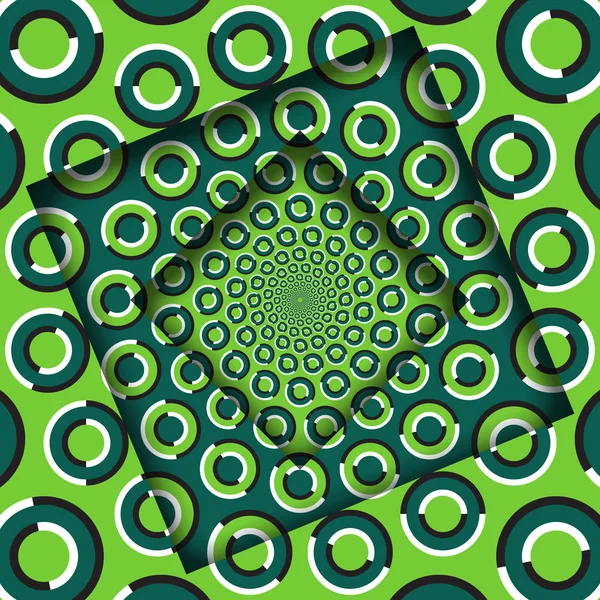 Αφηρημένο Γύρισε Καρέ Περιτροπής Δαχτυλίδια Πράσινο Μοτίβο Οπτική Ψευδαίσθηση Φόντο — Διανυσματικό Αρχείο