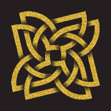 Altın ışıltılı logo sembol siyah arka plan üzerine Celtic tarzı. Kabile sembol dört yaprakları çiçek formunda. Altın takı tasarımı kaşe.