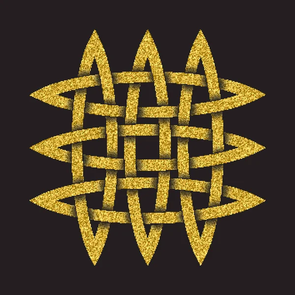 Goldglitzerndes Logo Symbol Keltischen Stil Auf Schwarzem Hintergrund Stammessymbol Gitterform — Stockvektor