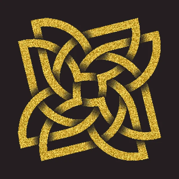 Goldglitzerndes Logo Symbol Keltischen Stil Auf Schwarzem Hintergrund Stammessymbol Vier — Stockvektor