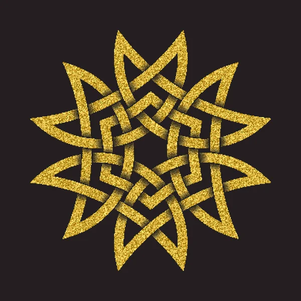 在黑色背景上凯尔特人风格的金色闪闪发光的标志符号 部落符号为六角形曼陀罗形式 珠宝设计的黄金邮票 — 图库矢量图片