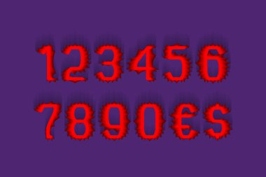 Korkunç kırmızı stilize sayıda para birimi işaretleri ile dolar ve euro.