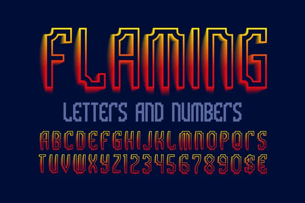 Lettres Chiffres Flamboyants Avec Signes Devise Police Artistique Jaune Rouge — Image vectorielle