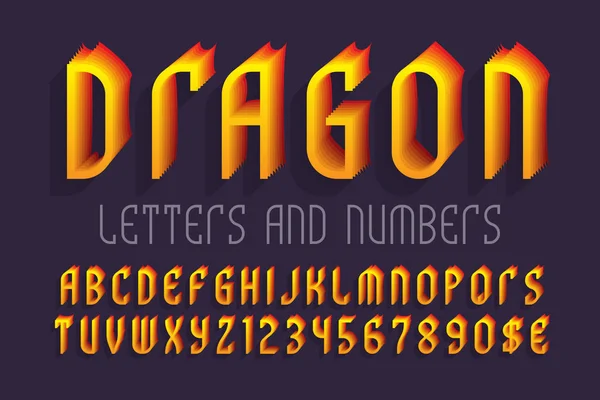 Lettres Chiffres Dragon Avec Des Signes Devise Police Stylisée Rouge — Image vectorielle
