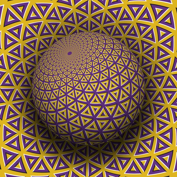 Оптична Ілюзія Векторні Ілюстрації Жовті Фіолетові Трикутні Елементи Візерункова Сфера — стоковий вектор