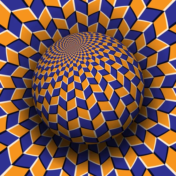 Иллюзия Вектора Оптической Иллюзии Оранжево Голубые Ромбы Узором Сфера Парит — стоковый вектор
