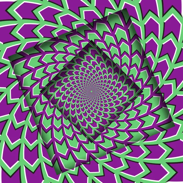 抽象的な回転緑紫矢印パターンでフレームになっています 目の錯覚の背景 — ストックベクタ
