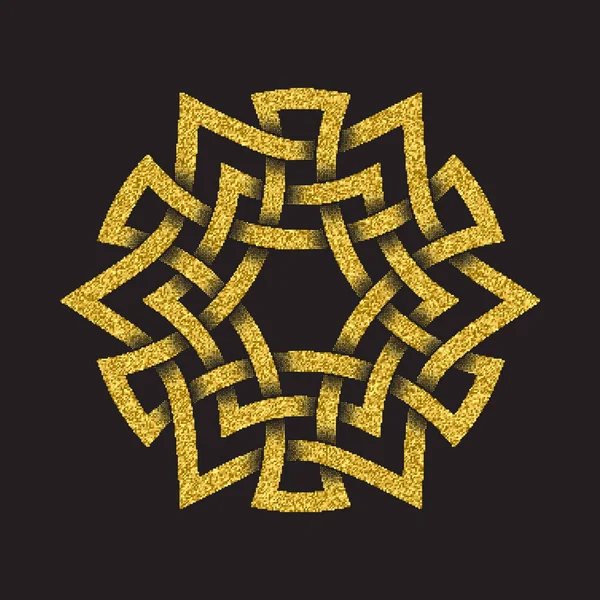 Altın Işıltılı Logo Sembol Siyah Arka Plan Üzerine Celtic Tarzı — Stok Vektör