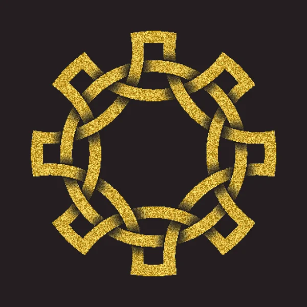 Golden Glittering Logo Symbol Celtic Style Black Background Tribal Symbol — Stock Vector