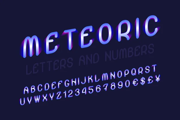 Letras Meteóricas Con Números Signos Moneda Fuente Vibrante Alfabeto Inglés — Vector de stock